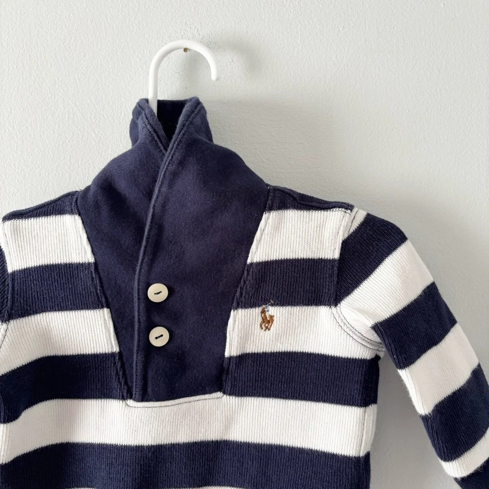 Ralph Lauren Baby Striped Sweater Pullover Collared Henley Thick Knit